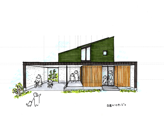 モスグリーンの外壁が特徴的な実用的でカッコイイ外観デザイン